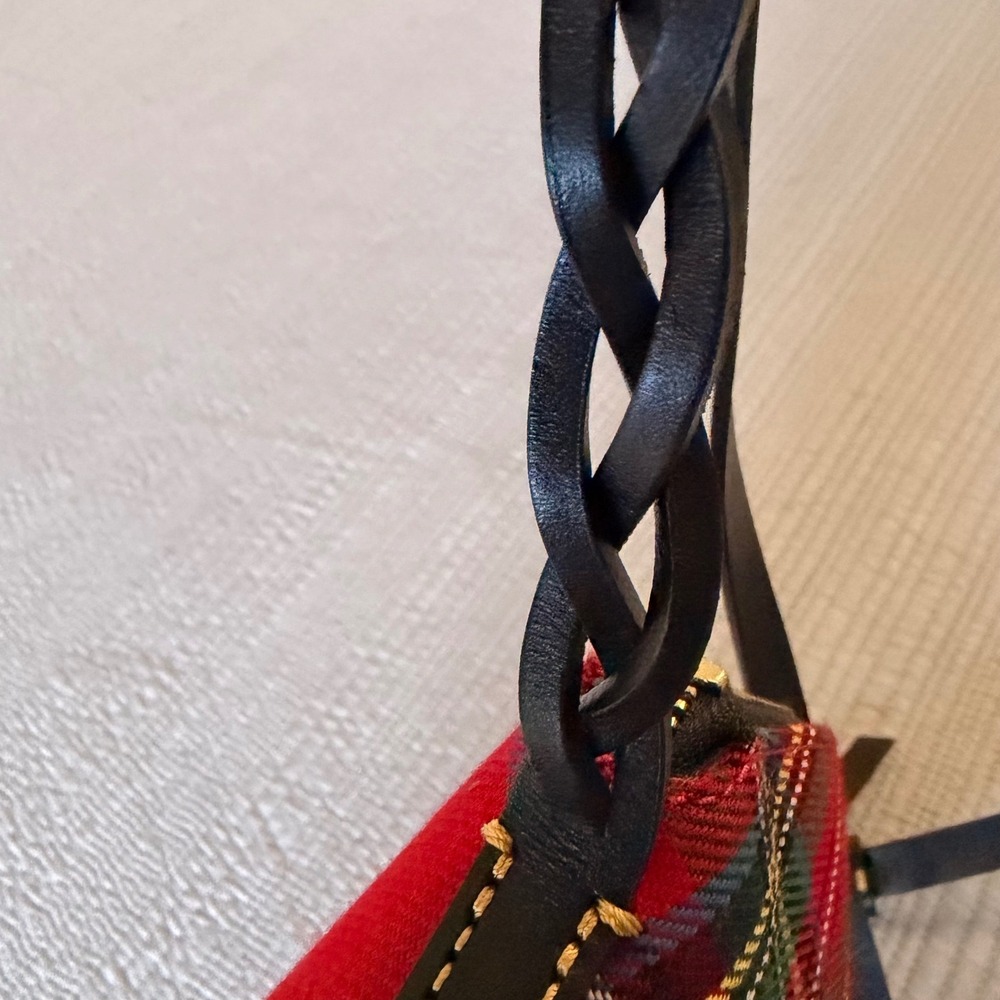 Dooney & Bourke Red Tartan Plaid Crossbody Bag Black Leather Trim Braided Strap - Picture 10 of 11